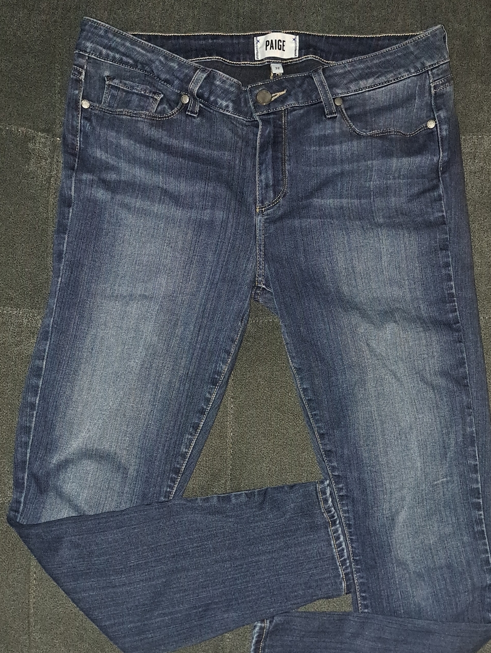 PAIGE Women's Dark Blue Skinny Jeans with Subtle Fading